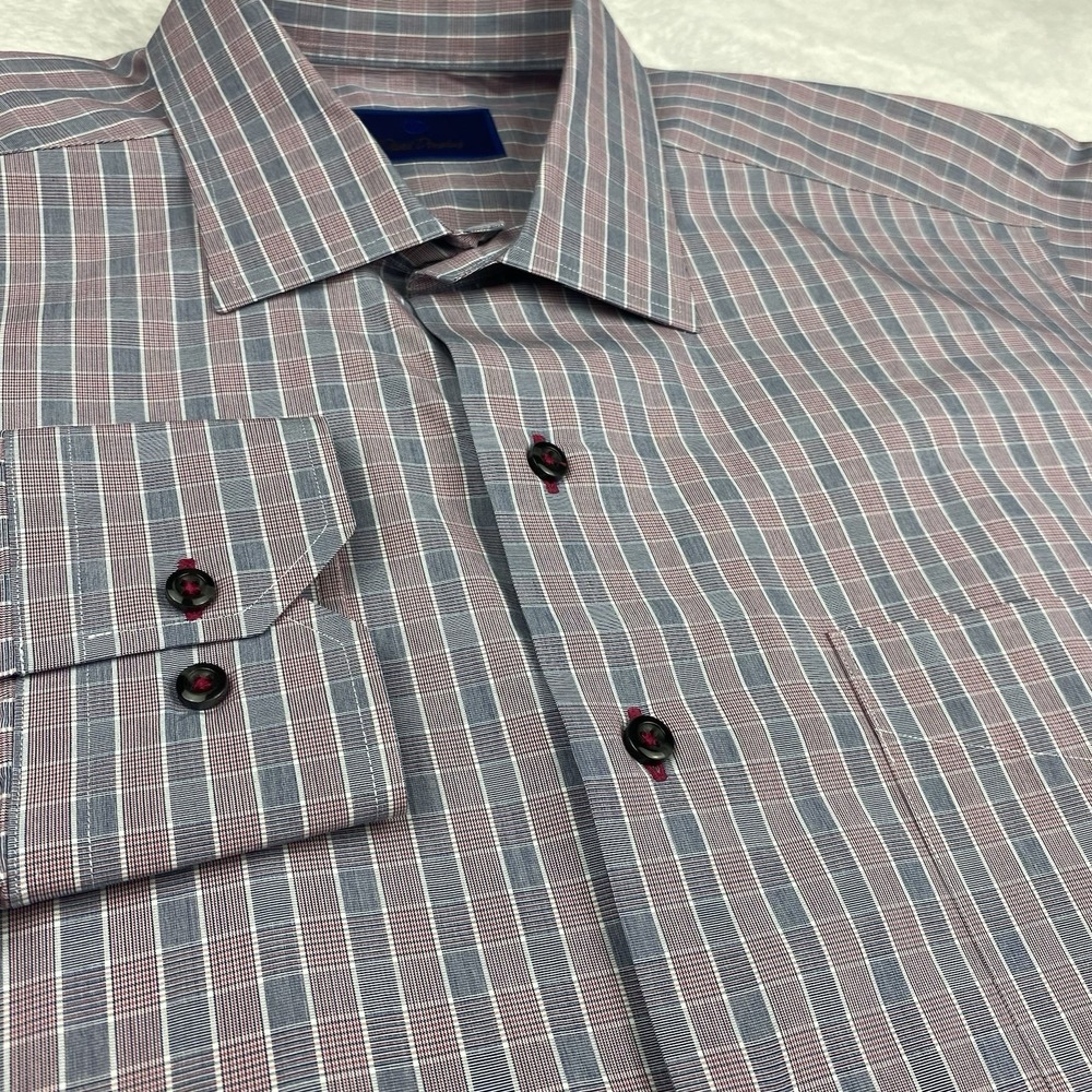 David Donahue Men's XL Dress Shirt Pink Gray Check Long Sleeve - Picture 5 of 10